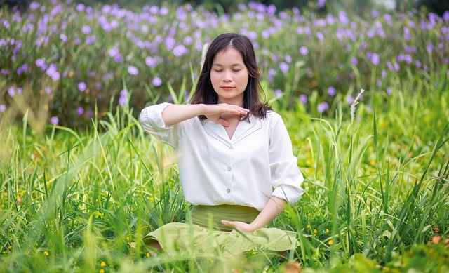 calm european professional reflecting mindfulness breathing exercise indoors