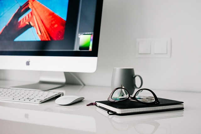 ambitious european man focused deep work modern office dark theme